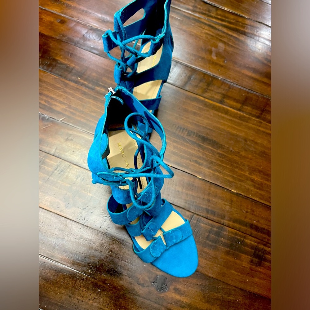 Sexy lace up turquoise sandal in luxurious suede.  Four seasons, you can wear